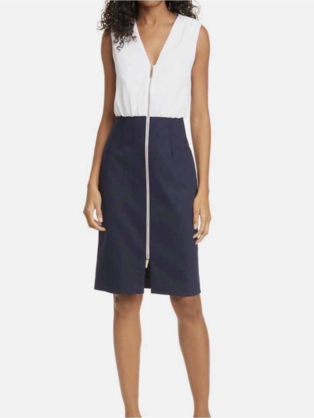 Ted Baker NWT White & Navy Colorblock Sheath Dress Zip -Ted Baker Size 2 (app 6)